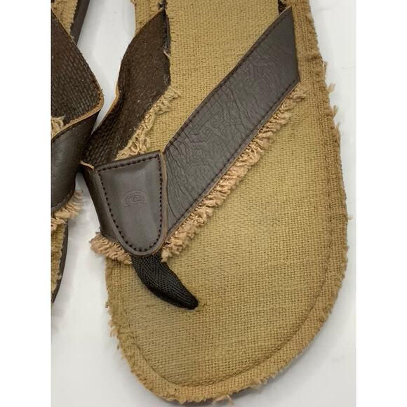 COBIAN Men's Brown Leather Distressed Flip-Flops SZ 10 - Picture 5 of 10